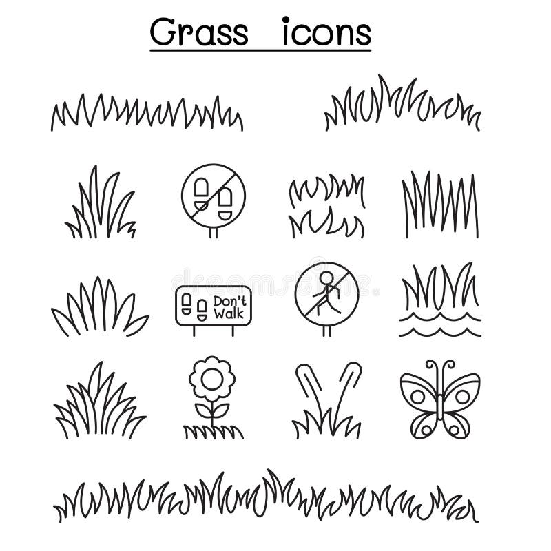 Grass icon set in thin line style vector illustration