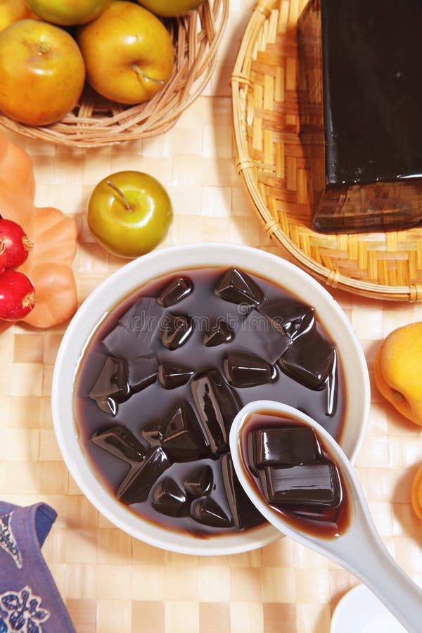 Grass Jelly Dessert in Glass Bowl Stock Photo Image of grass