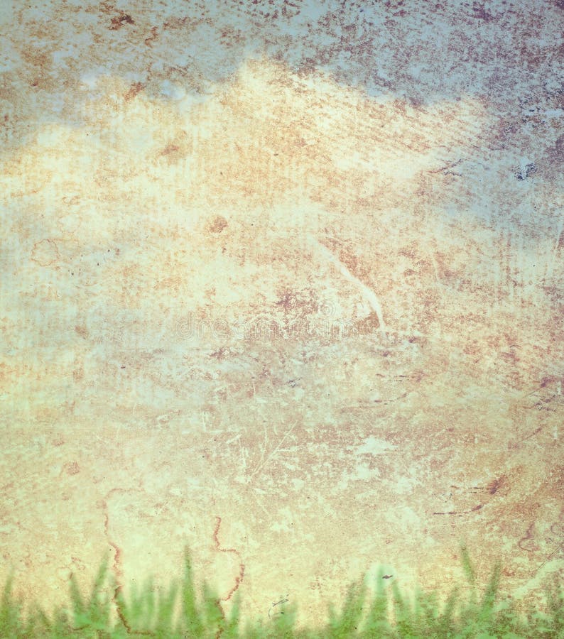 Grass and sky on paper texture
