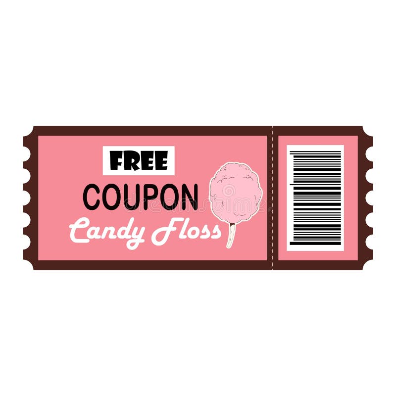 Gratis Bonboncoupon im Retro-Stil. Mit Text und Strichcode. Isoliert auf transparentem Hintergrund stock abbildung