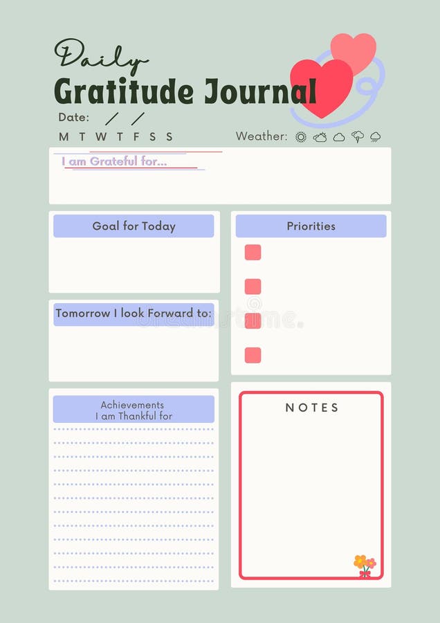 Gratitude Journal Digital Planning Insert Sheet Printable Page Template