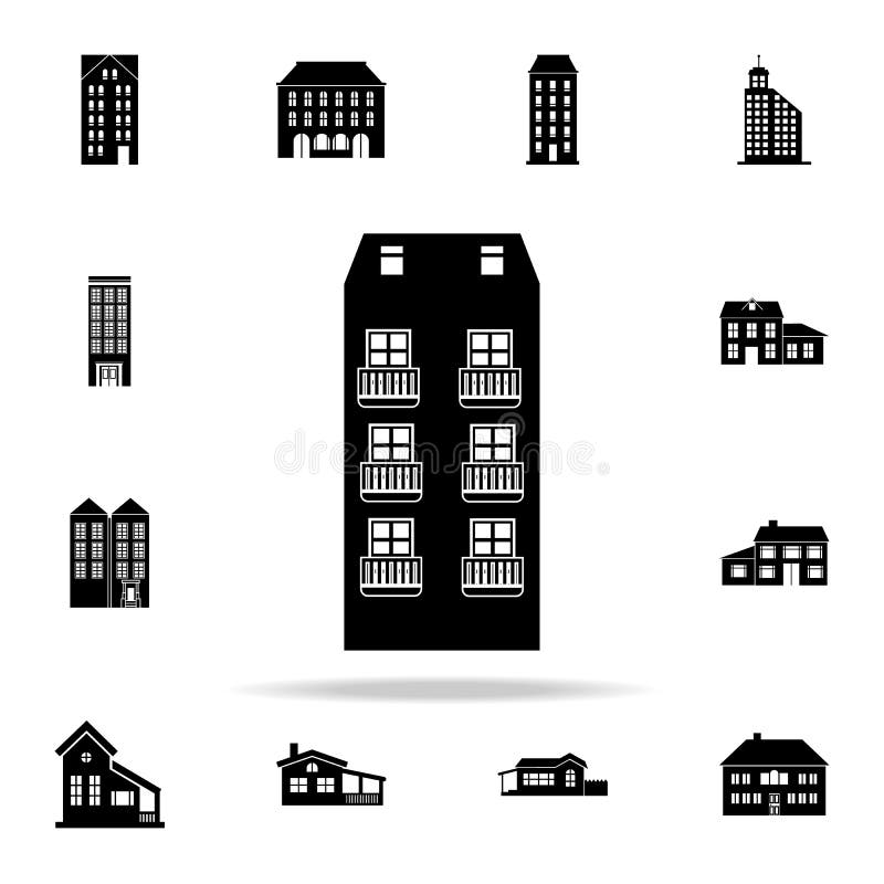 Gratte-ciel avec l'icône de balcons logez l'ensemble universel d'icônes pour le Web et le mobile illustration stock Gratte-ciel avec l'icône de balcons logez l'ensemble universel d'icônes pour le Web et le mobile illustration stock