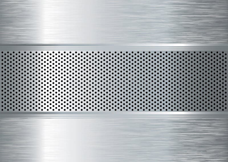 Stříbrné kovové abstraktní pozadí s děrovaných otvorů a kartáčovaný povrch.