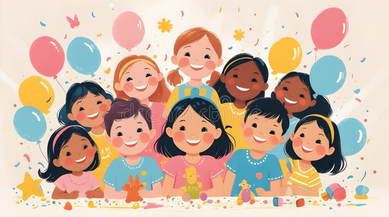 Grattis på barndagen med ballonger stock illustrationer