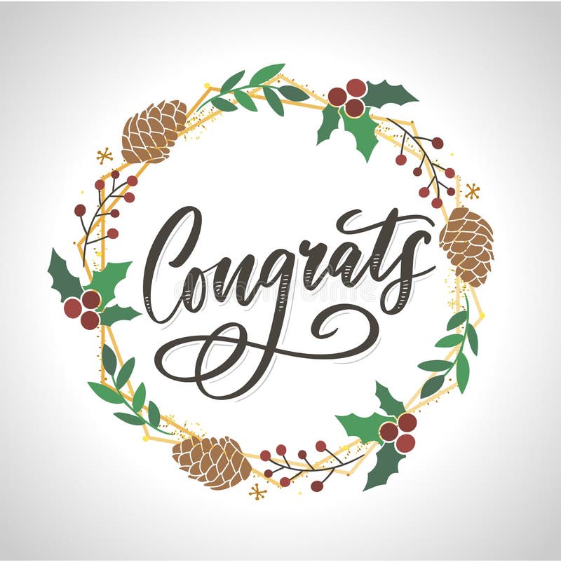 Gratulerar till att kortet skriver calligraphy text-pensel stock illustrationer