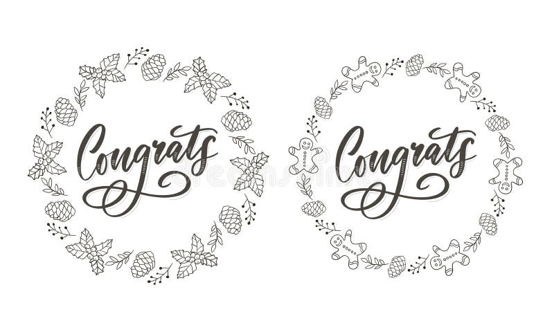 Gratulerar till gratulationskortet som skriver kalligrafietextpensel stock illustrationer