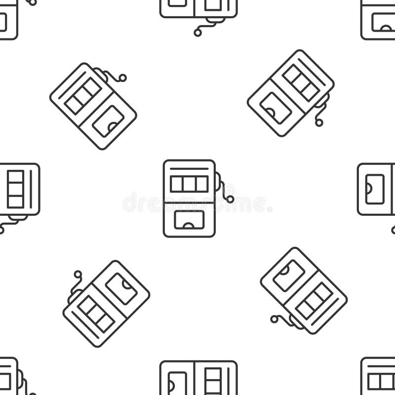 Grau-Line-Slot-Machine-Symbol isoliert nahtloses Muster auf weißem Hintergrund. Vector lizenzfreie abbildung
