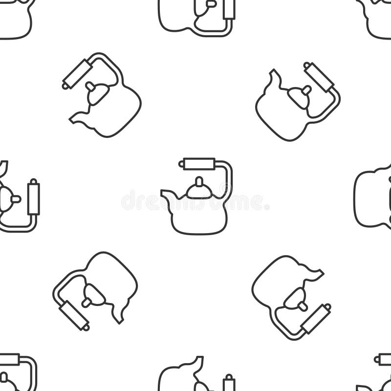 Graue Linie Kettle mit Griffsymbol isoliertes nahtloses Muster auf weißem Hintergrund. Teapot-Symbol. Vector stock abbildung