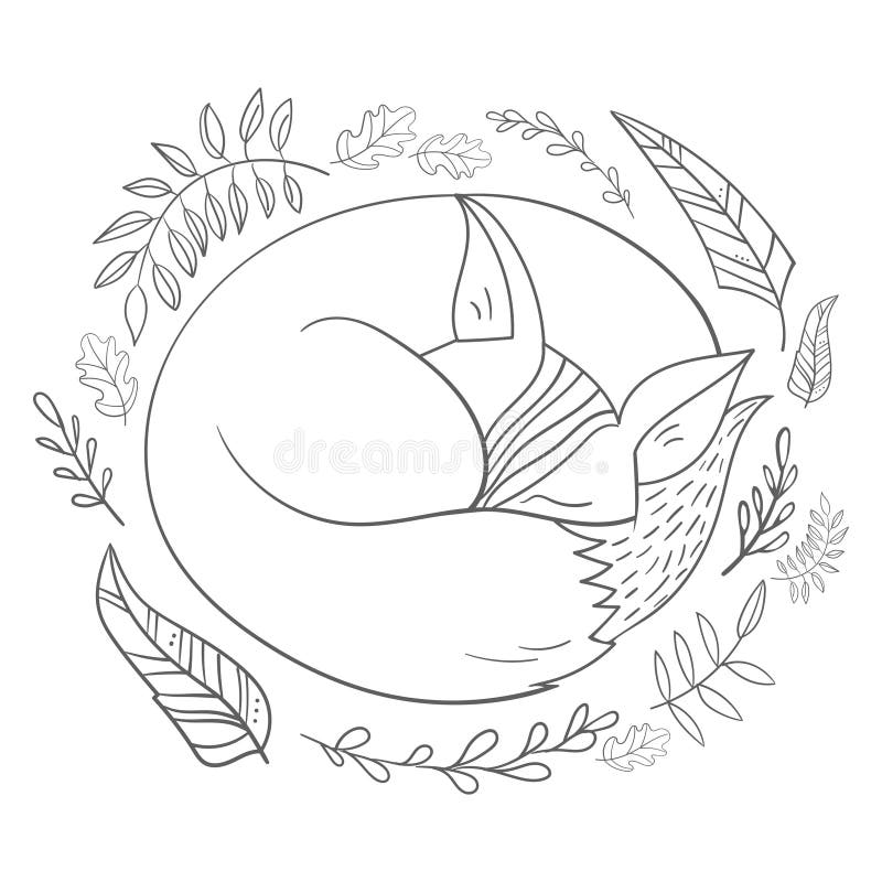 Graue Linie Vektorillustration des Schlafenfuchses lizenzfreie abbildung
