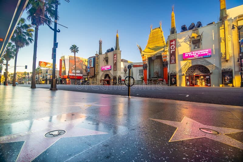 Grauman`s Chinese Theater at Hollywood Boulevard district in Los Angeles, California, USA at sunrise