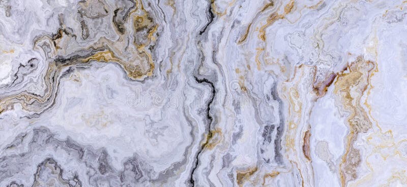 Grauweißes Marmormuster mit Goldverschluss. Grauweißes Marmormuster, getrennt durch eine goldene Vene. Abstrakte Textur und Hintergrund 2d Abbildung