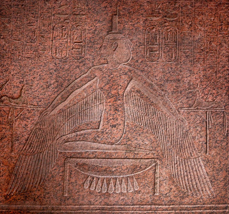 Gravarea zeiței Nephthys pe sarcofag de ramses faraon stock image