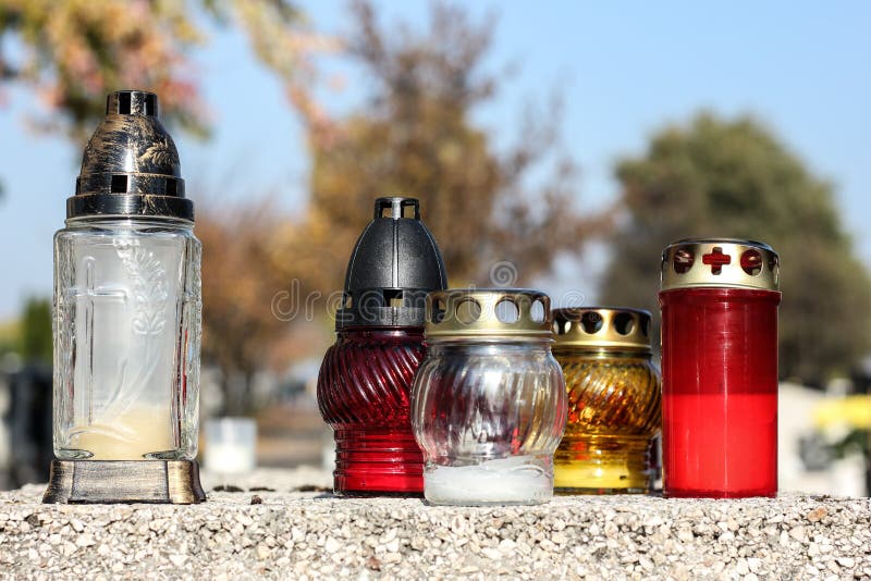 Grave Candles in a Cemetery Stock Photo Image of european, november
