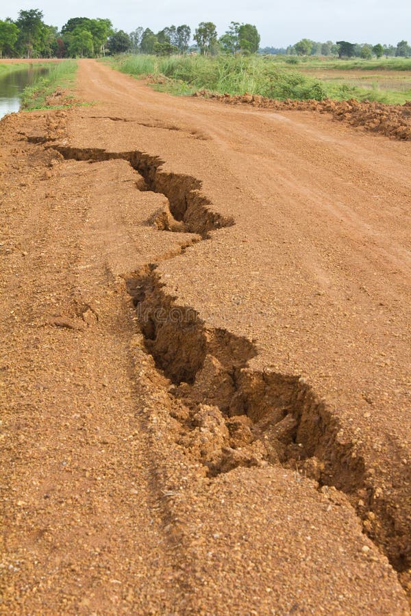 Gravel road in rural split apart.