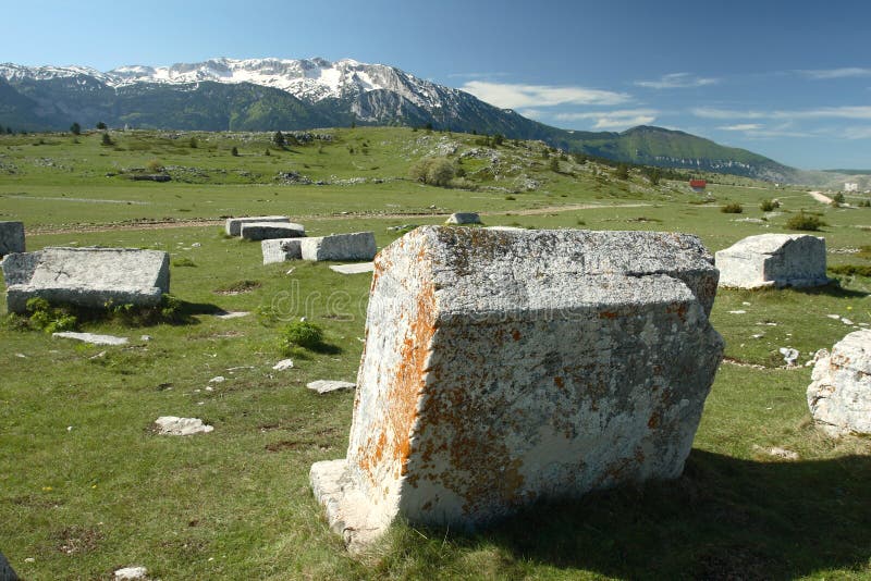 Gravestones on tableland Dugo Polje in Bosnia