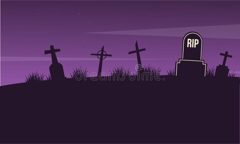 Black Silhouette of Gothic Cemetery. Medieval Architecture. Graveyard