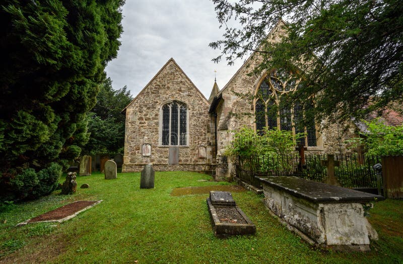 The graveyard of St Bartholomew`s Church in Otford, Kent, UK