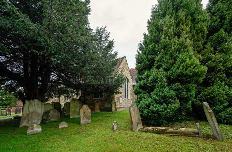 The graveyard of St Bartholomew`s Church in Otford, Kent, UK