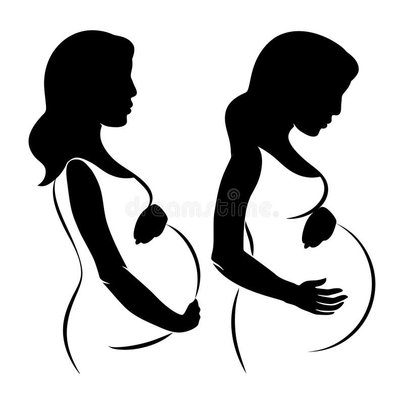 Gravid kvinna stiliserad kontur, moderomsorgsymbol vektor vektor illustrationer