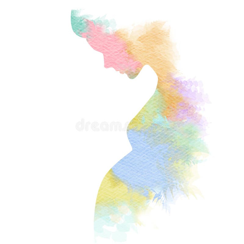 Gravid kvinnakontur plus abstrakt vattenfärg stock illustrationer Gravid kvinnakontur plus abstrakt vattenfärg stock illustrationer