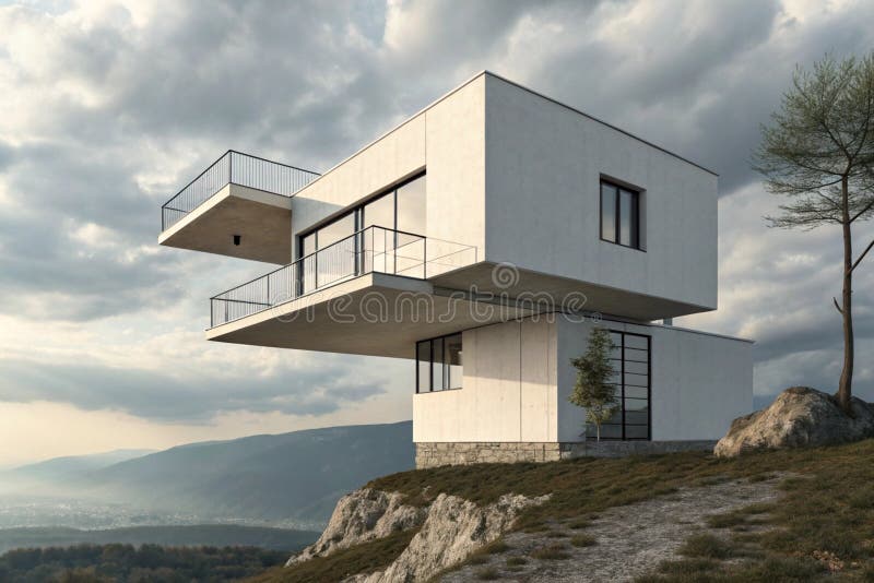Gravitația sfidează suprarealismul arhitectural minimalist al cubului într-un surrealism conceptual izbitor generat de tine stock illustration