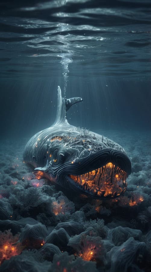 Surreal Underwater City with Coral Towers, Neon Jellyfish, and Inverted Gravity stock photography
