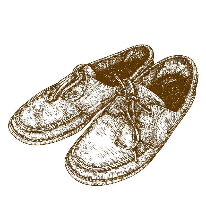 Gravyrillustration av gamla skor