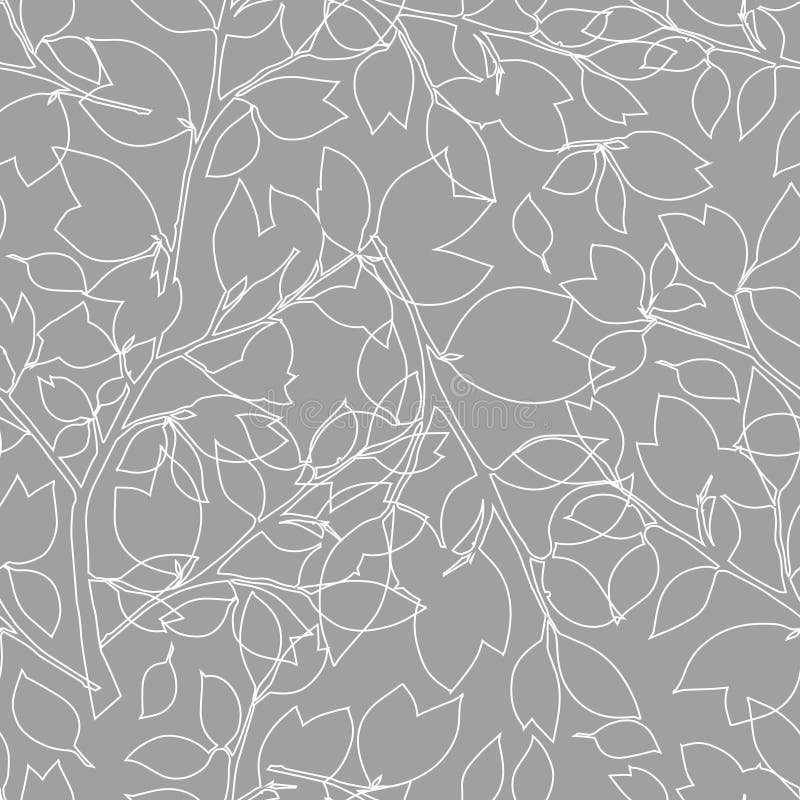 Gray branches of a tree. Seamless pattern. Line twigs with leaves. Vector illustration stock illustration
