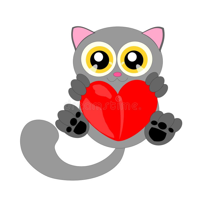 Gray Cartoon Cat with Heart Stock Vector Illustration of heart