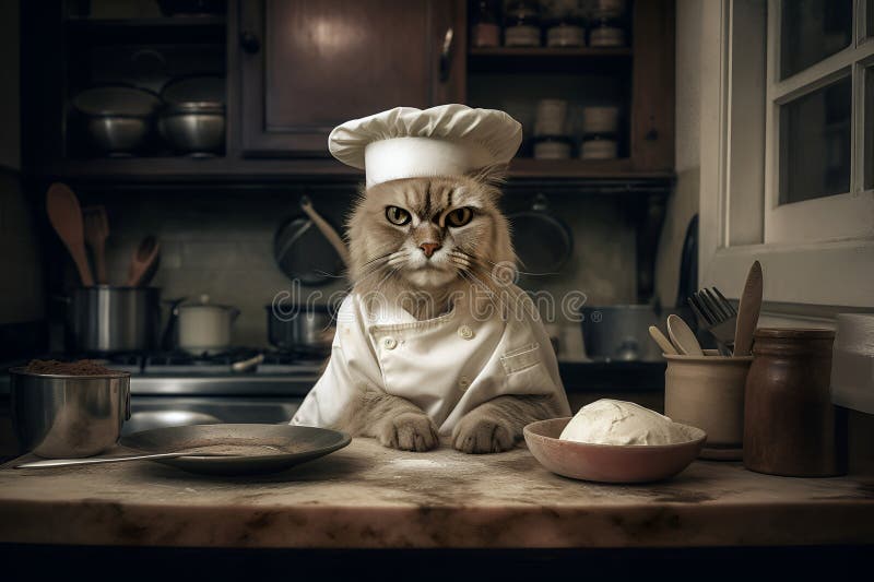 funny cat in a chef hat cooking food in the kitchen Generative AI 22081114  Stock Photo at Vecteezy