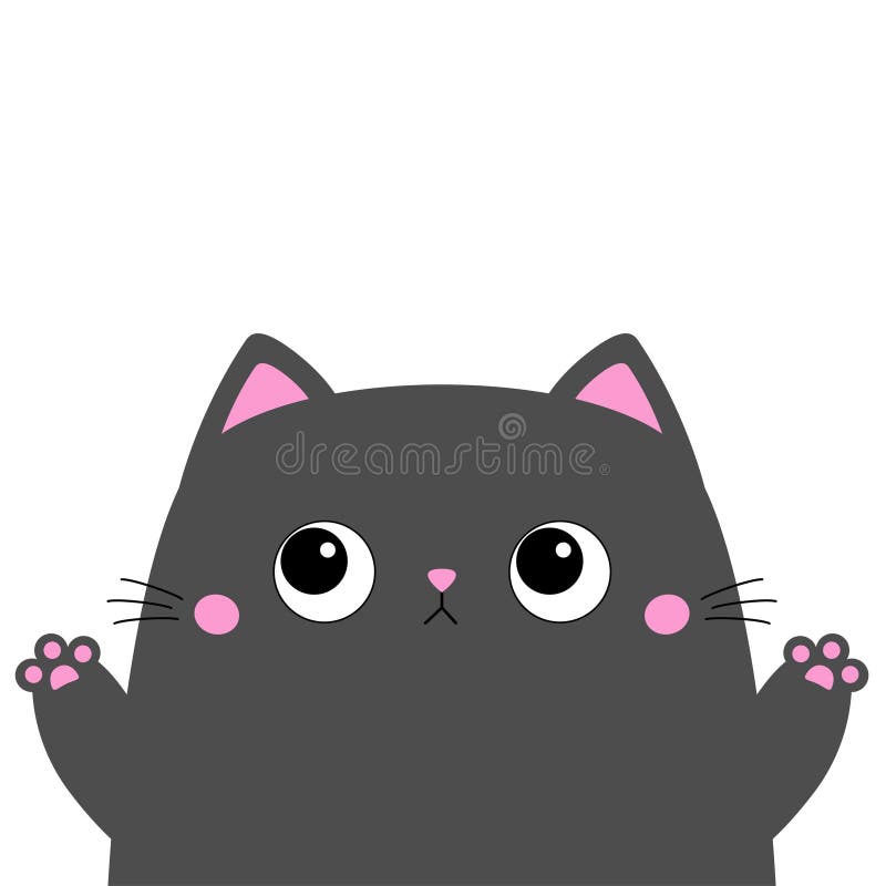 Cute Cat Icon Gray Kitten Face Head Silhouette Funny Kawaii