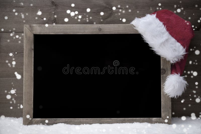 Gray Christmas Card, Blackboard,Snow, Hat, Copy Space, Snowflake royalty free stock photography Gray Christmas Card, Blackboard,Snow, Hat, Copy Space, Snowflake royalty free stock photography