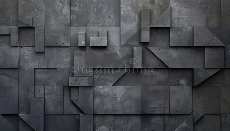 Perete gri texturat din beton cu tipare geometrice și elemente tridimensionale într-un cadru arhitectural modern royalty free illustration
