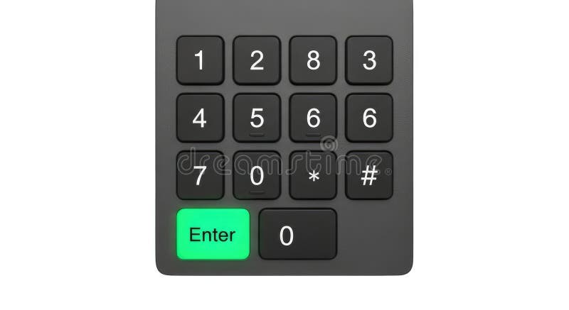 Close up of a digital keypad with an illuminated green enter button vector illustration