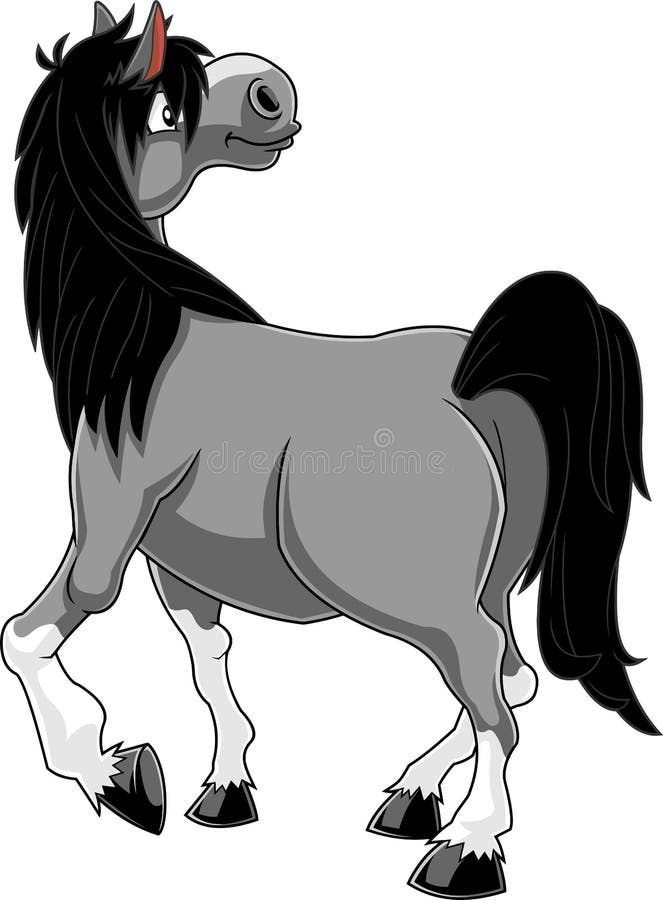 Gray Horse Cartoon Mascot Character Walking