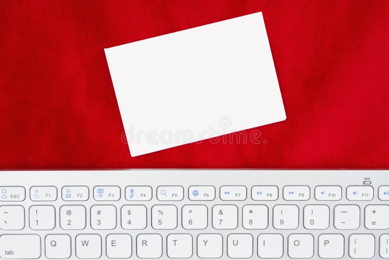 Gray Keyboard with Blank Greeting Card on a Red Stock Photo Image of
