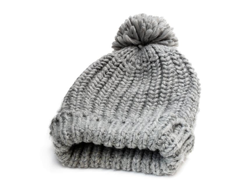 Gray Knitted Hat Isolated on White Stock Image - Image of cold, gray ...