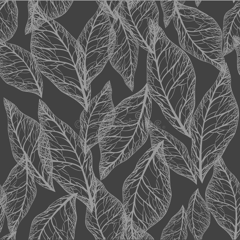 Gray Leaves on White Background Seamless Pattern Stock Vector