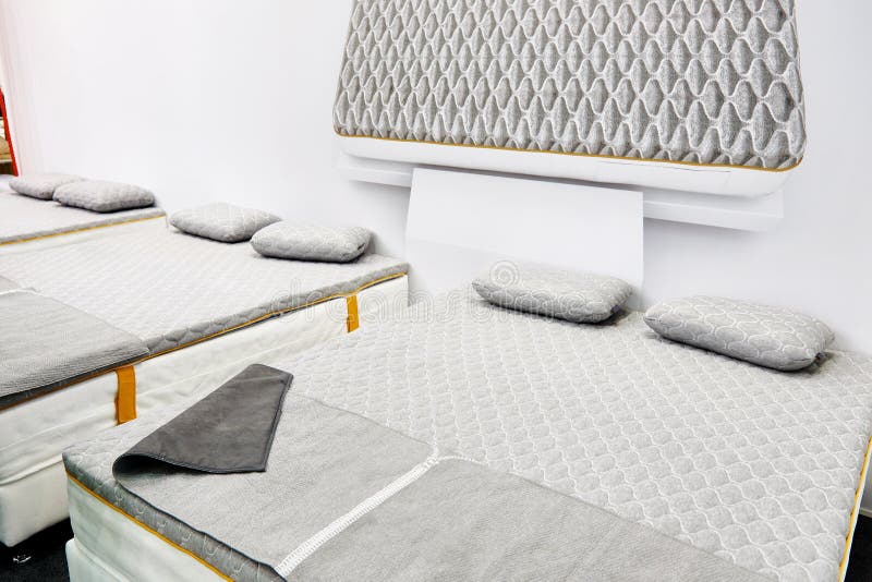 Gray Mattress On Double Bed In Store Stock Image Image of path