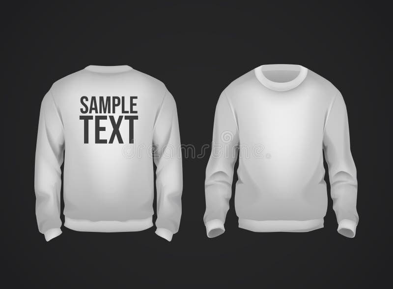 White Men`s Sweatshirt Template with Sample Text Front and Back View ...