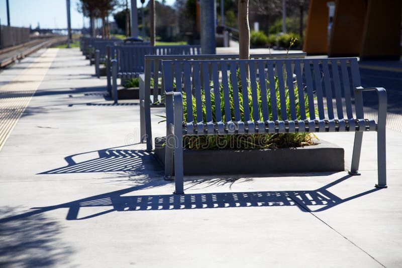 Gray Metal Benches Light Rail Stock Photo Image of wait, trains 18247708