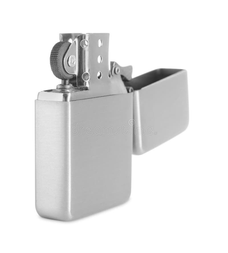 Gray Metallic Cigarette Lighter Isolated on White Stock Photo Image