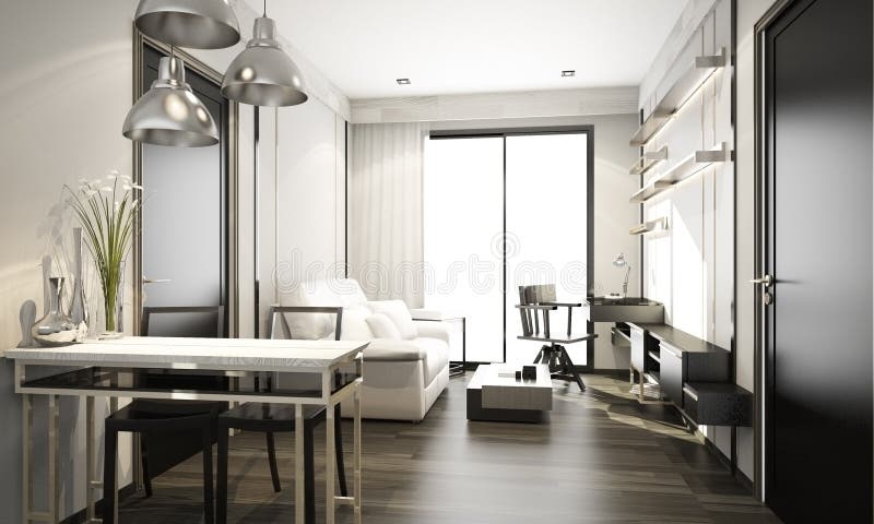 Gray Minimal Modern Classic Style Interior Design Stock Illustration -  Illustration Of Hotel, Furniture: 216397587