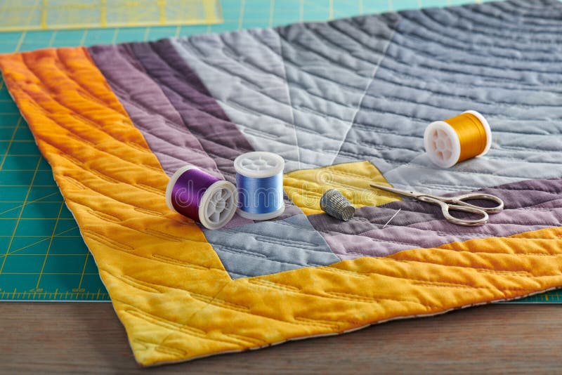 Gray and Orange Geometric Mini Quilt, Sewing and Quilting Accessories