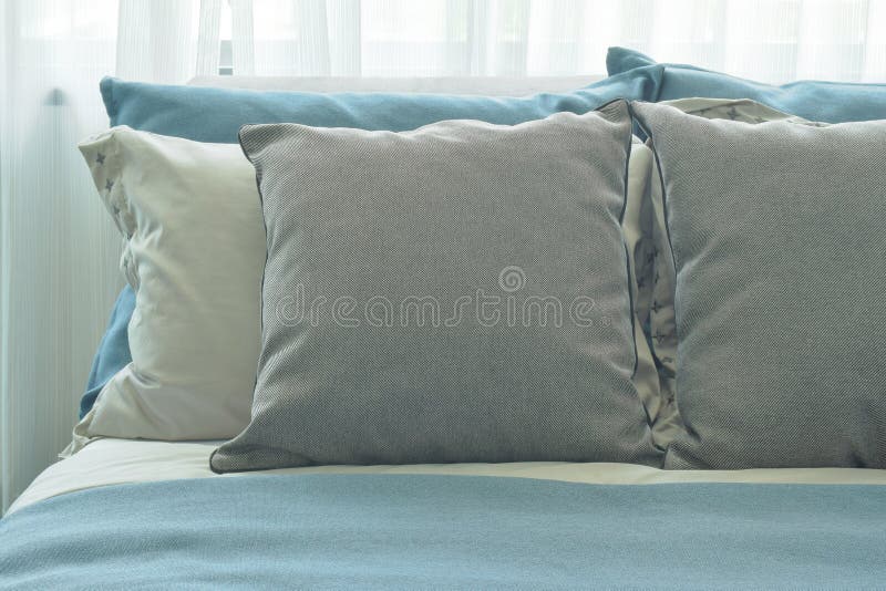 Light Blue Pillows in Difference Pattern with Classic Style Bedding