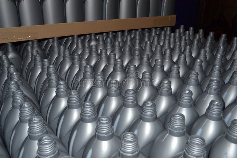 Gray plastic bottles stock images