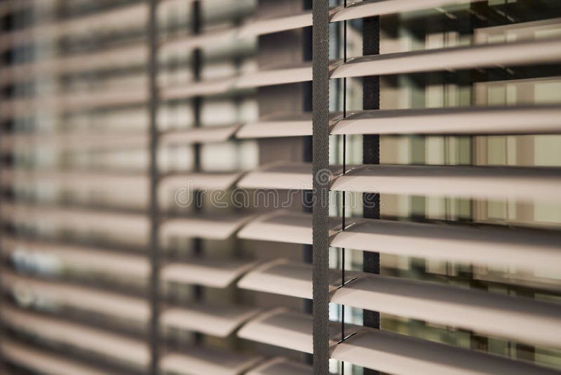 Gray Plastic Window Blinds, Closeup. Stock Photo Image of glass