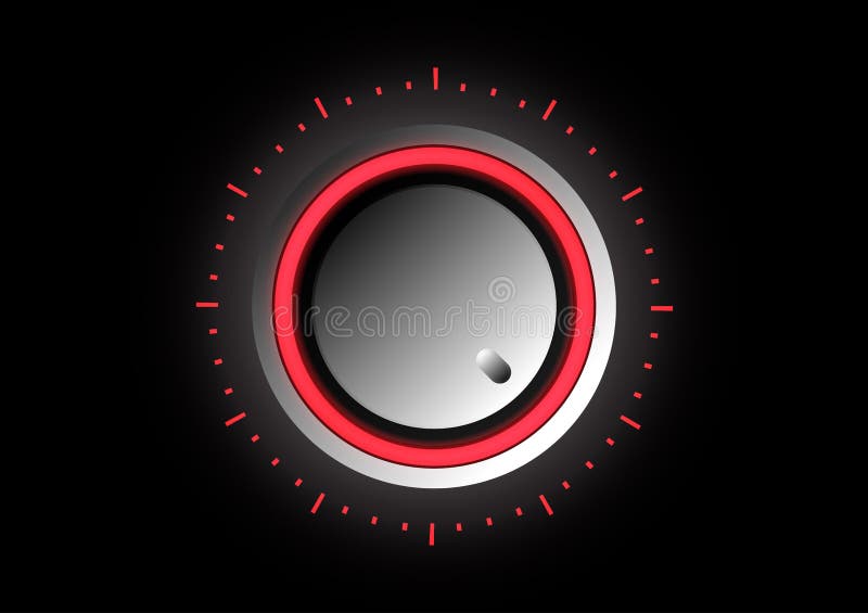 Gray silver Play button - Volume tuner controller button with round red neon in black background royalty free illustration.