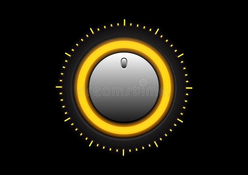 Gray silver Play button - Volume tuner controller button with round red neon in black background royalty free illustration.
