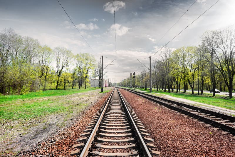 Gray sky over railroad